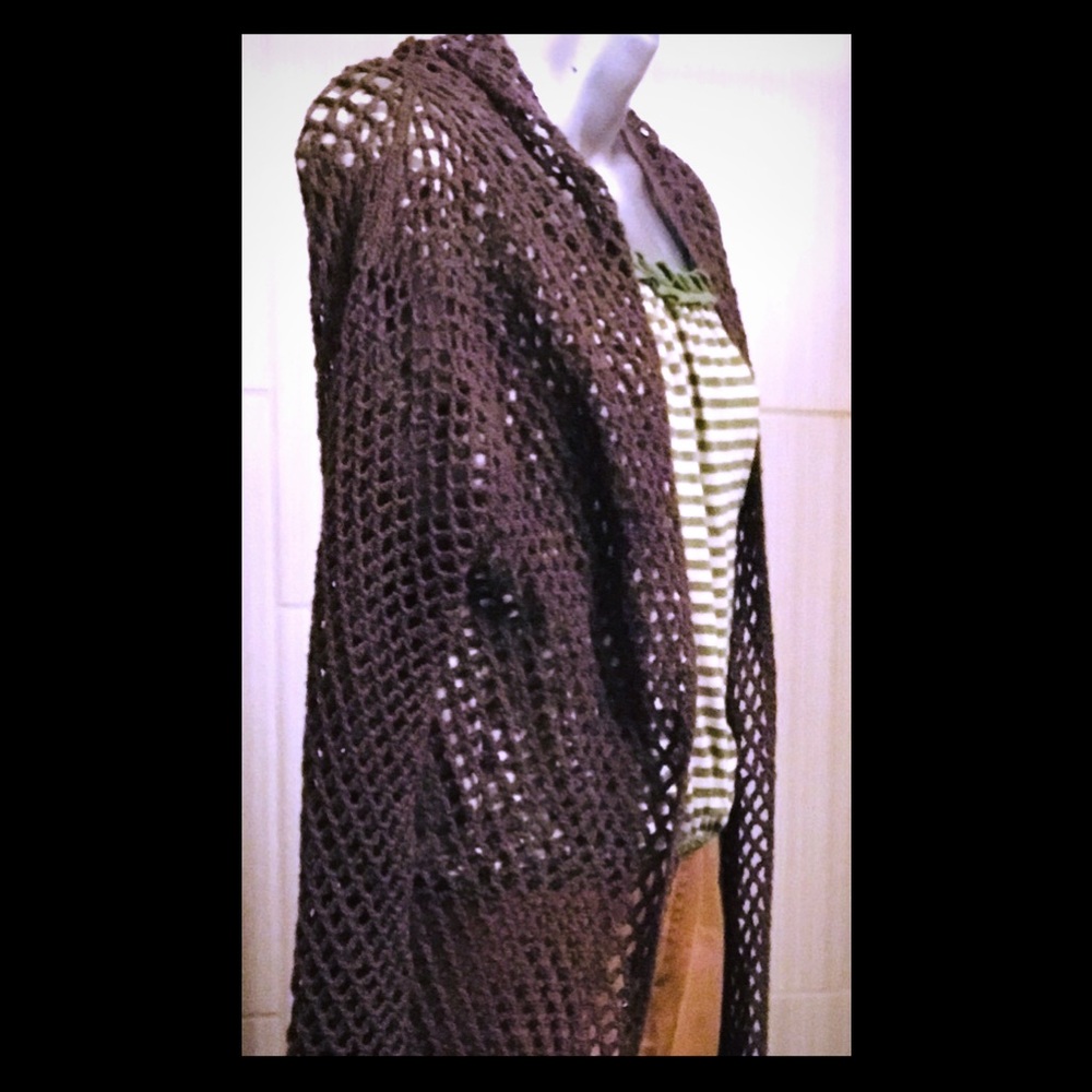 BOHO CROCHETED CHOCOLATE MAXI SWEATER